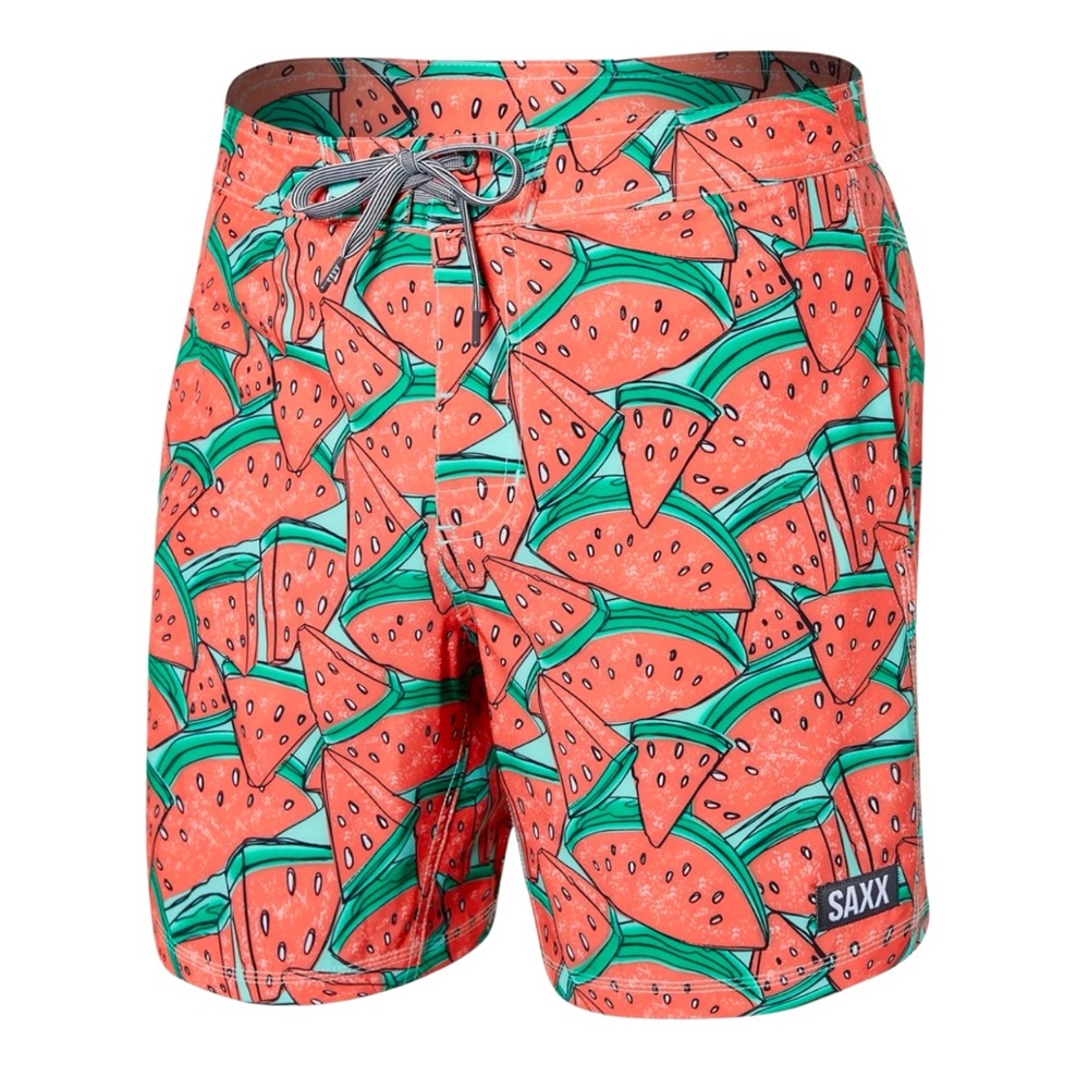 Saxx Watermelon Print Swim Board Shorts - Red and Green